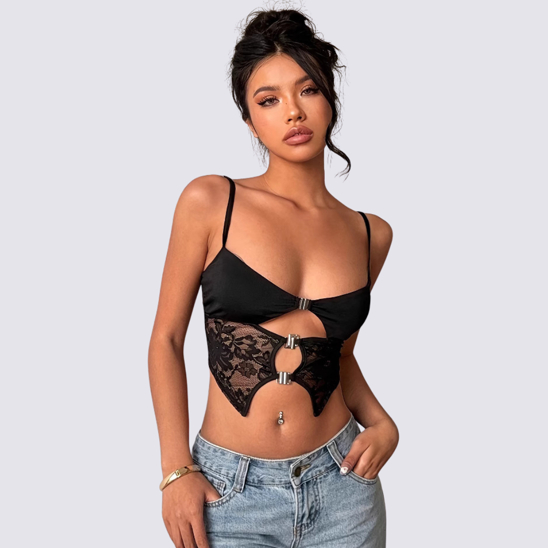 Image of Black Lace Buckle Top